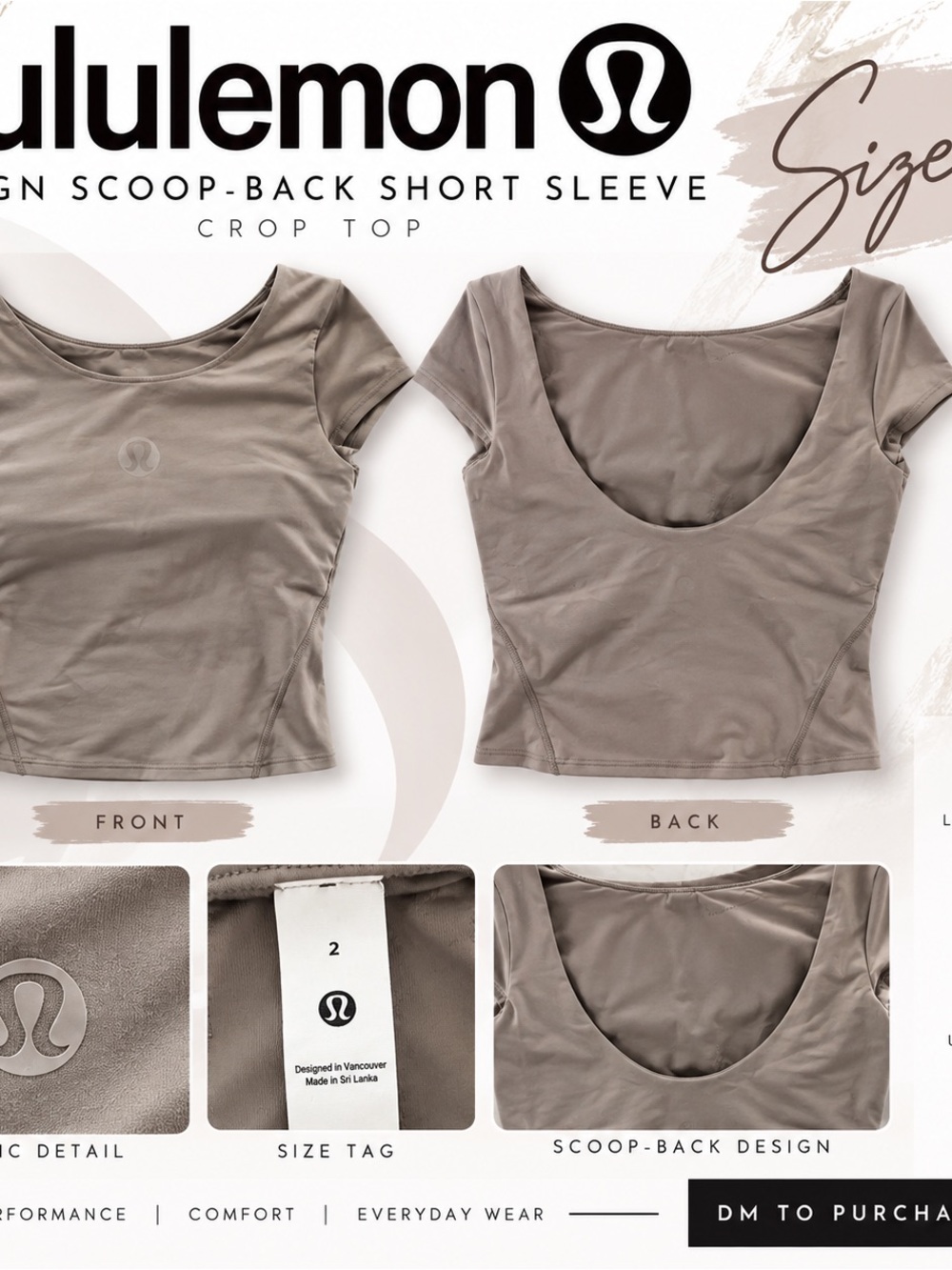 lululemon athletica Scoop-Back Short Sleeve Crop Top - Taupe